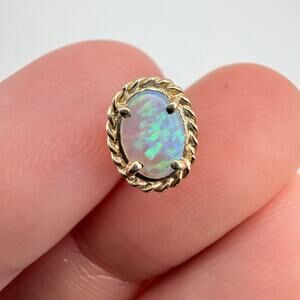 Single Opal Earring 14k Yellow Gold Stud Pierced Fire Oval Rope Bezel Signed JCM